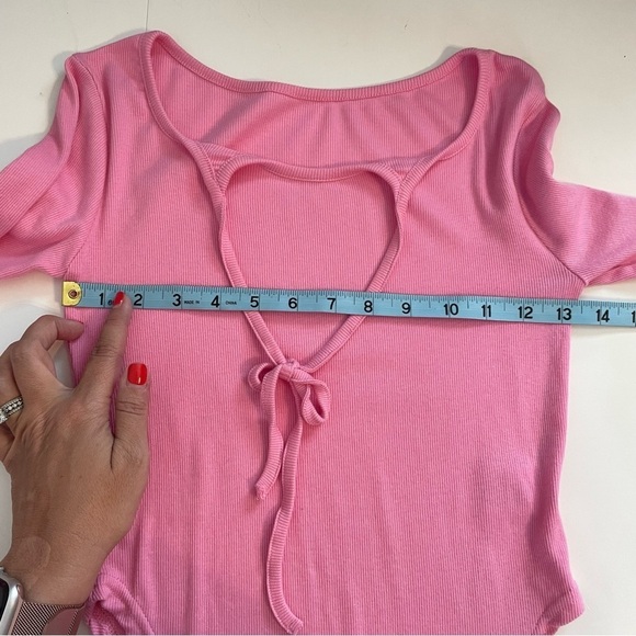 O.D.O. Pink Long Sleeve Super Soft Tie Keyhole Back Y2K Shirt Top - Picture 9 of 9